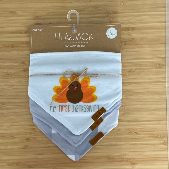 LILA & JACK My First Thanksgiving Bandana Bib Set 3PK NWT - Picture 10 of 11